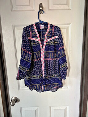 Japna Kids Girls Printed Blouse Size 14 in Blue & Pink Like New